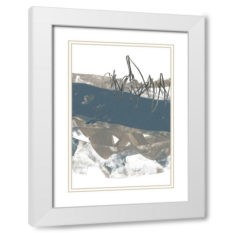 Blue and Grey Swipe II White Modern Wood Framed Art Print with Double Matting by Goldberger, Jennifer
