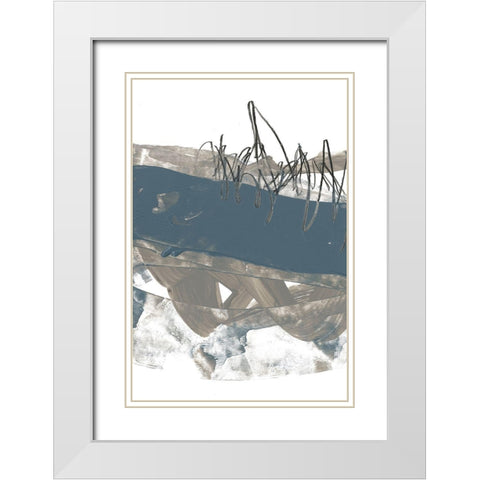 Blue and Grey Swipe II White Modern Wood Framed Art Print with Double Matting by Goldberger, Jennifer