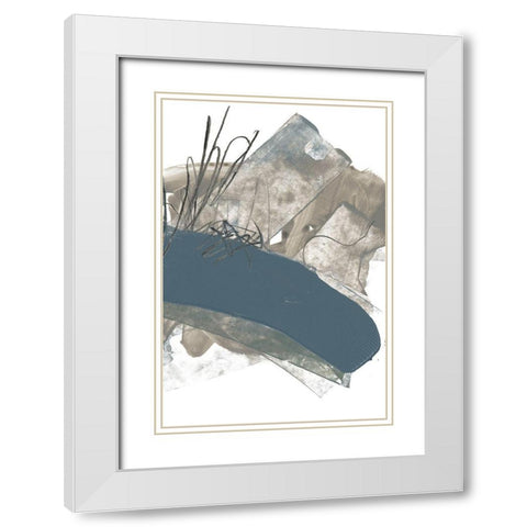 Blue and Grey Swipe III White Modern Wood Framed Art Print with Double Matting by Goldberger, Jennifer