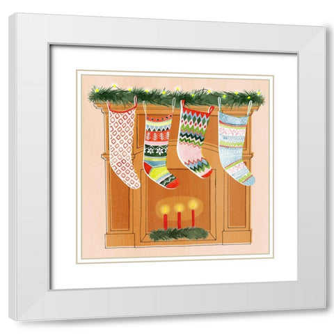 Christmas Stockings I White Modern Wood Framed Art Print with Double Matting by Popp, Grace