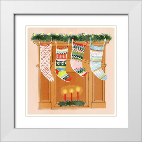 Christmas Stockings I White Modern Wood Framed Art Print with Double Matting by Popp, Grace