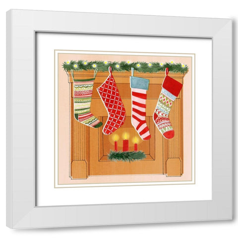 Christmas Stockings II White Modern Wood Framed Art Print with Double Matting by Popp, Grace