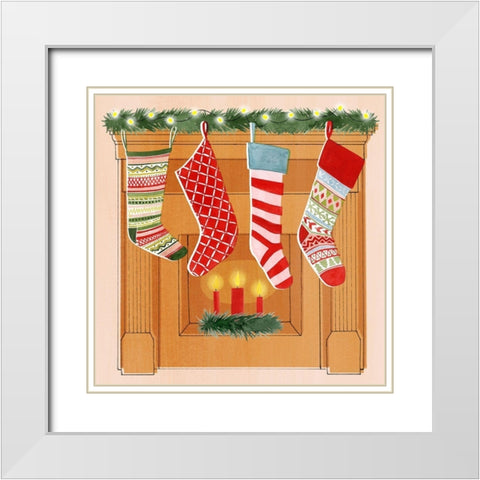 Christmas Stockings II White Modern Wood Framed Art Print with Double Matting by Popp, Grace