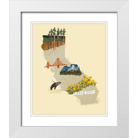 Illustrated State-California White Modern Wood Framed Art Print with Double Matting by Green, Jacob