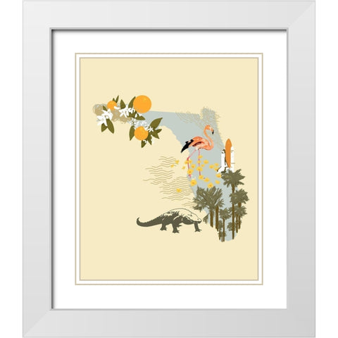 Illustrated State-Florida White Modern Wood Framed Art Print with Double Matting by Green, Jacob