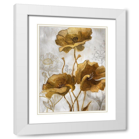Gold and Silver Flowerfield II White Modern Wood Framed Art Print with Double Matting by Studio W