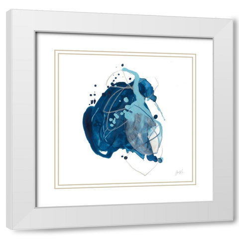 Blue Ink Blot I White Modern Wood Framed Art Print with Double Matting by Vess, June Erica
