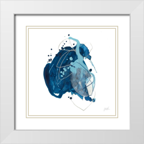 Blue Ink Blot I White Modern Wood Framed Art Print with Double Matting by Vess, June Erica