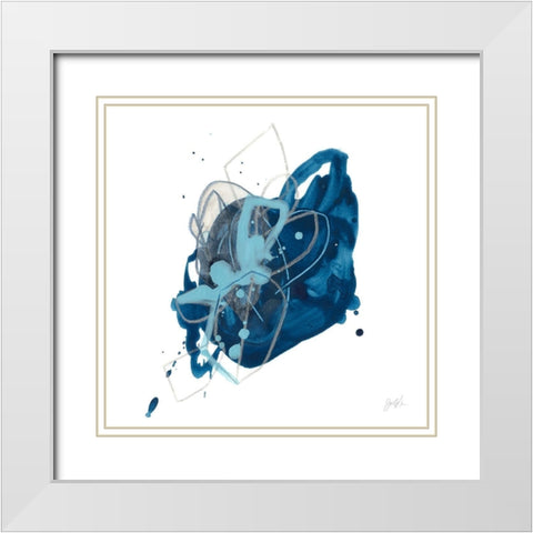 Blue Ink Blot II White Modern Wood Framed Art Print with Double Matting by Vess, June Erica
