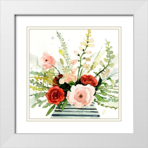 Splashy Bouquet I White Modern Wood Framed Art Print with Double Matting by Barnes, Victoria