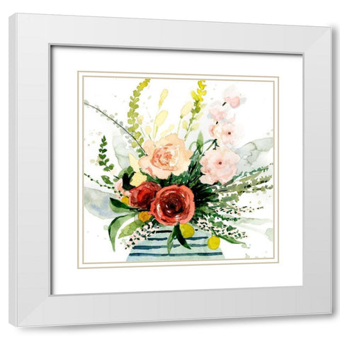 Splashy Bouquet II White Modern Wood Framed Art Print with Double Matting by Barnes, Victoria