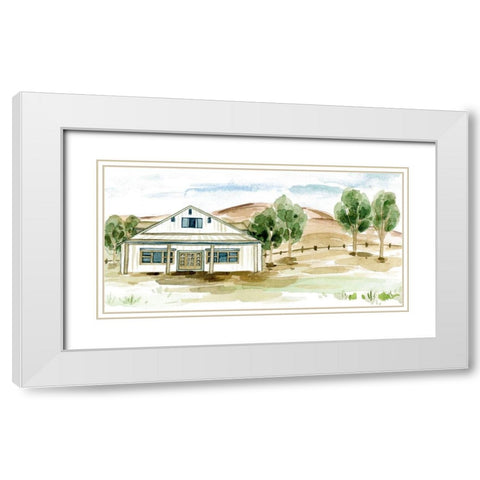 Farmhouse Landscape I White Modern Wood Framed Art Print with Double Matting by Wang, Melissa