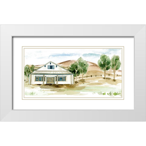 Farmhouse Landscape I White Modern Wood Framed Art Print with Double Matting by Wang, Melissa