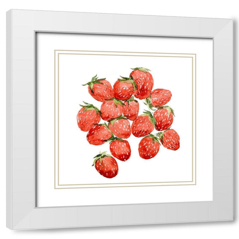 Strawberry Picking II White Modern Wood Framed Art Print with Double Matting by Warren, Annie