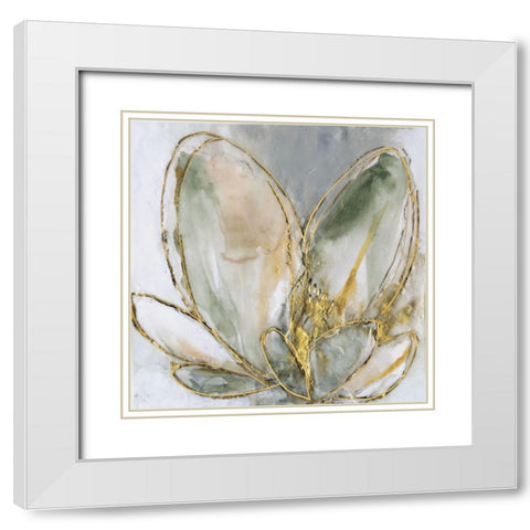 Blooming Gold I White Modern Wood Framed Art Print with Double Matting by Goldberger, Jennifer