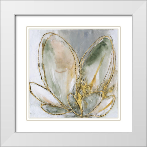 Blooming Gold I White Modern Wood Framed Art Print with Double Matting by Goldberger, Jennifer