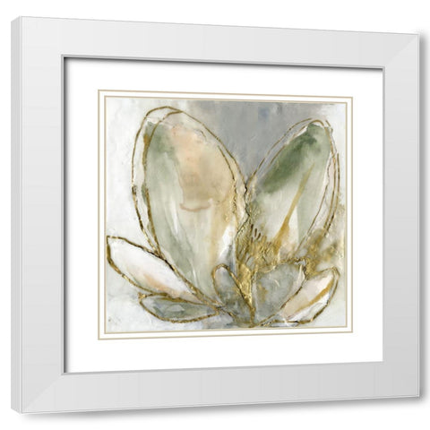 Blooming Gold I White Modern Wood Framed Art Print with Double Matting by Goldberger, Jennifer