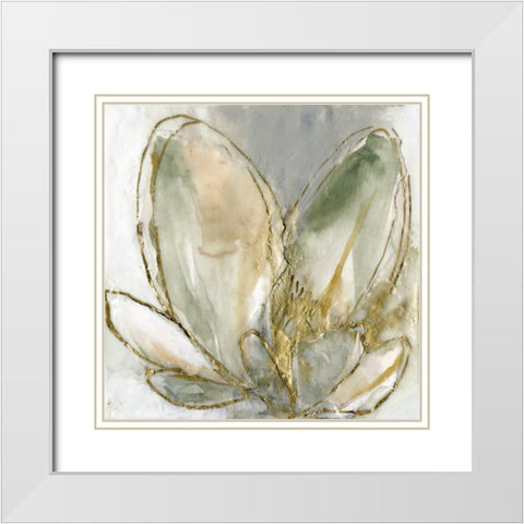 Blooming Gold I White Modern Wood Framed Art Print with Double Matting by Goldberger, Jennifer