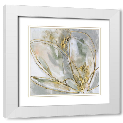Blooming Gold II White Modern Wood Framed Art Print with Double Matting by Goldberger, Jennifer