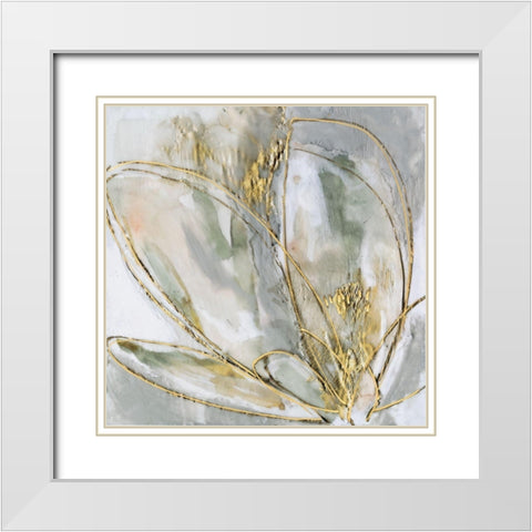 Blooming Gold II White Modern Wood Framed Art Print with Double Matting by Goldberger, Jennifer