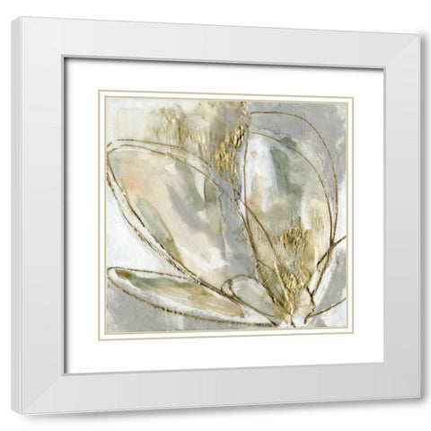 Blooming Gold II White Modern Wood Framed Art Print with Double Matting by Goldberger, Jennifer