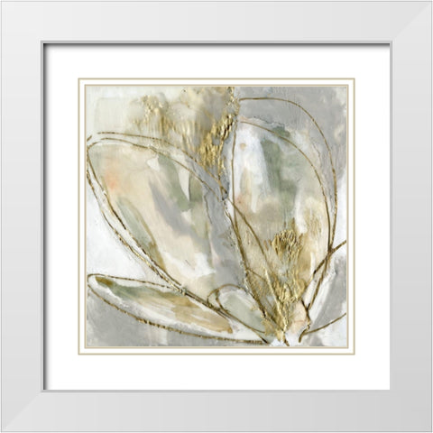 Blooming Gold II White Modern Wood Framed Art Print with Double Matting by Goldberger, Jennifer