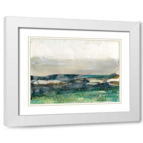 Aqua Hills I White Modern Wood Framed Art Print with Double Matting by Goldberger, Jennifer