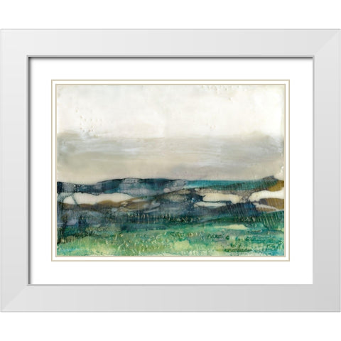 Aqua Hills I White Modern Wood Framed Art Print with Double Matting by Goldberger, Jennifer