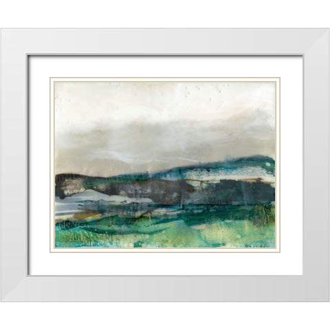 Aqua Hills II White Modern Wood Framed Art Print with Double Matting by Goldberger, Jennifer