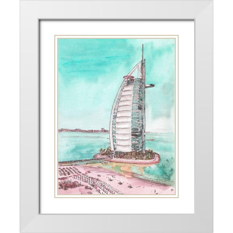 Day Landing Dubai I White Modern Wood Framed Art Print with Double Matting by Wang, Melissa
