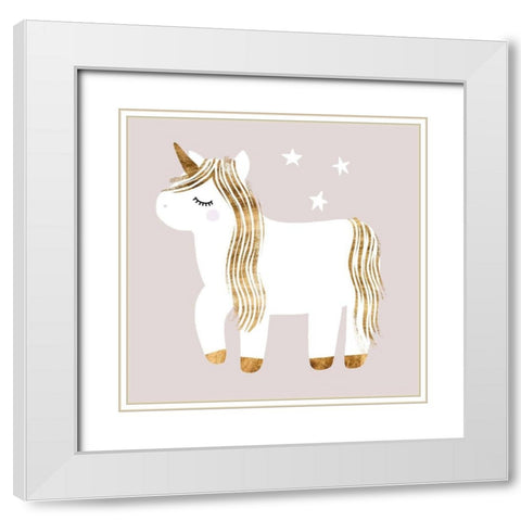 Sleepy Unicorn I White Modern Wood Framed Art Print with Double Matting by Barnes, Victoria