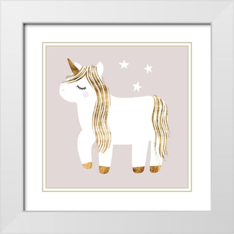 Sleepy Unicorn I White Modern Wood Framed Art Print with Double Matting by Barnes, Victoria