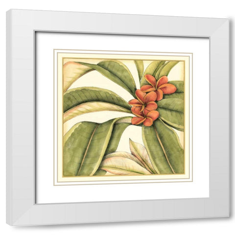 Tropical Blooms and Foliage I White Modern Wood Framed Art Print with Double Matting by Goldberger, Jennifer