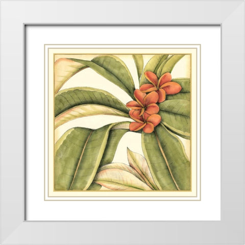 Tropical Blooms and Foliage I White Modern Wood Framed Art Print with Double Matting by Goldberger, Jennifer