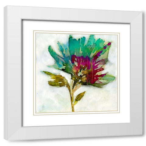 Fuchsia Splash I White Modern Wood Framed Art Print with Double Matting by Goldberger, Jennifer