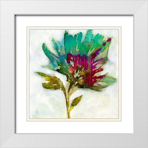 Fuchsia Splash I White Modern Wood Framed Art Print with Double Matting by Goldberger, Jennifer