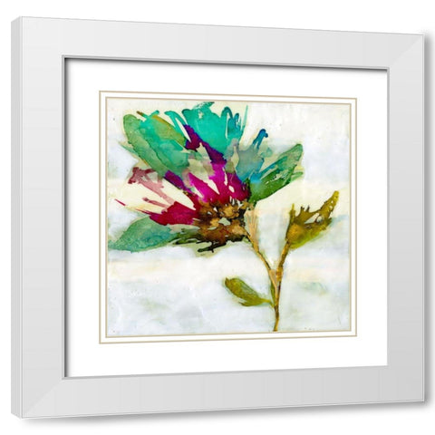 Fuchsia Splash II White Modern Wood Framed Art Print with Double Matting by Goldberger, Jennifer