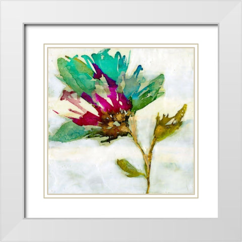 Fuchsia Splash II White Modern Wood Framed Art Print with Double Matting by Goldberger, Jennifer