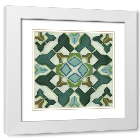 Palm Piazza Tile I White Modern Wood Framed Art Print with Double Matting by Vess, June Erica