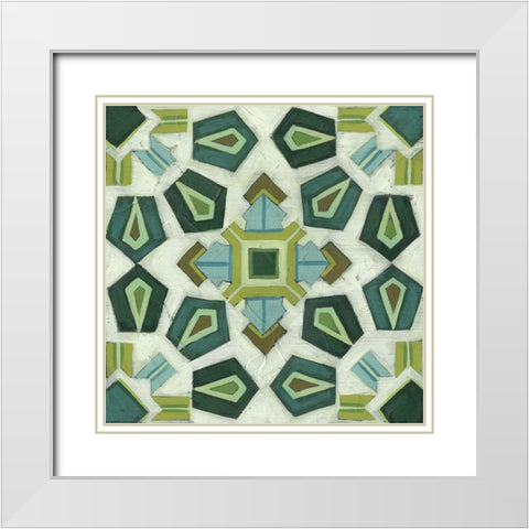 Palm Piazza Tile III White Modern Wood Framed Art Print with Double Matting by Vess, June Erica