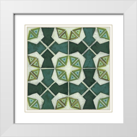 Palm Piazza Tile IV White Modern Wood Framed Art Print with Double Matting by Vess, June Erica