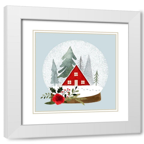 Snow Globe Village II White Modern Wood Framed Art Print with Double Matting by Barnes, Victoria