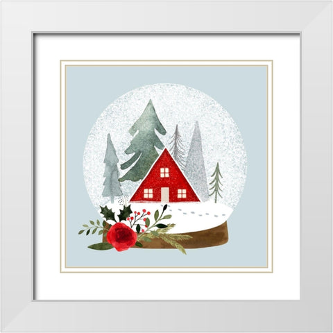 Snow Globe Village II White Modern Wood Framed Art Print with Double Matting by Barnes, Victoria