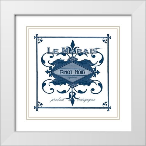 Indigo Wine Labels II White Modern Wood Framed Art Print with Double Matting by Vess, June Erica
