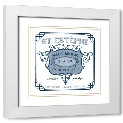 Indigo Wine Labels IV White Modern Wood Framed Art Print with Double Matting by Vess, June Erica
