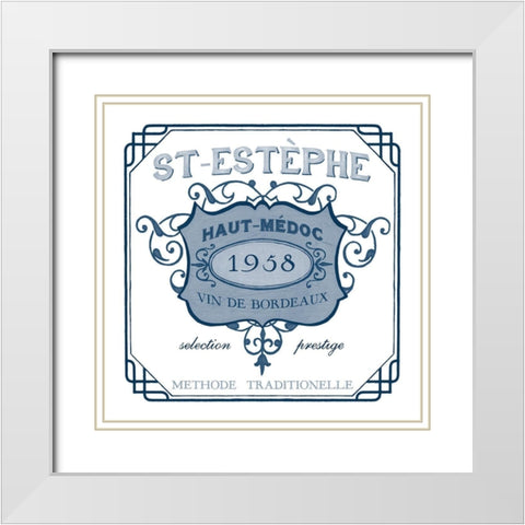 Indigo Wine Labels IV White Modern Wood Framed Art Print with Double Matting by Vess, June Erica