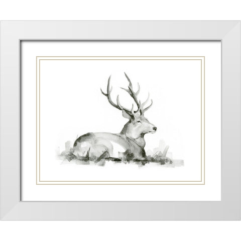 Recumbent Stag I White Modern Wood Framed Art Print with Double Matting by Green, Jacob