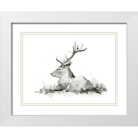 Recumbent Stag II White Modern Wood Framed Art Print with Double Matting by Green, Jacob