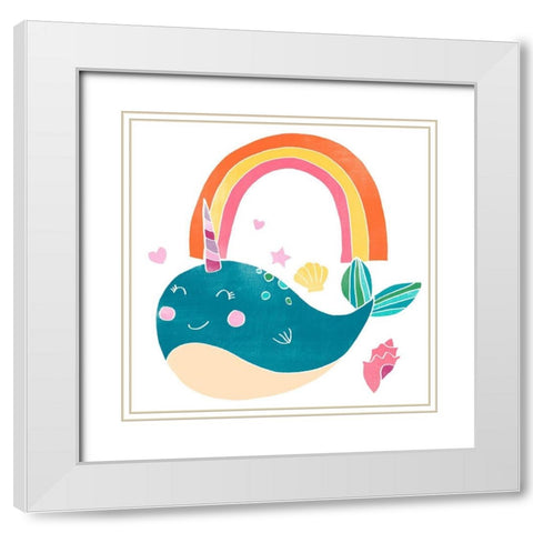 Happy Narwals I White Modern Wood Framed Art Print with Double Matting by Vess, June Erica