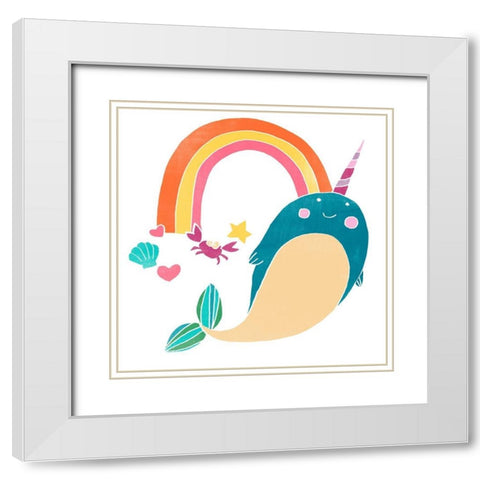 Happy Narwals IV White Modern Wood Framed Art Print with Double Matting by Vess, June Erica